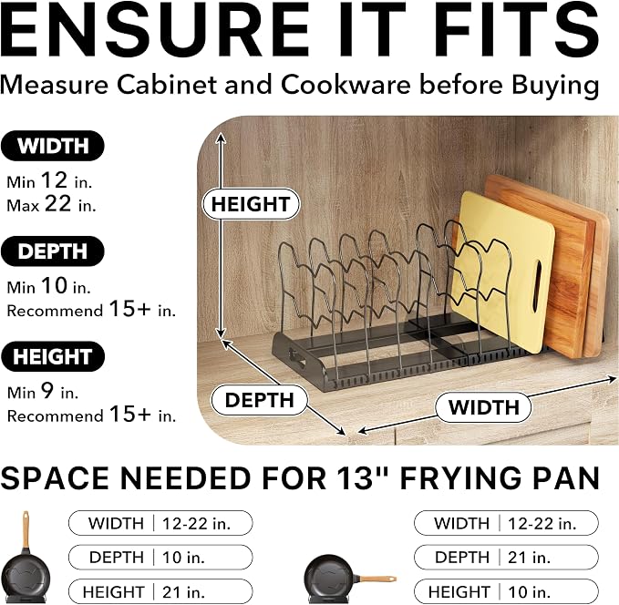 Simple Houseware Expandable Pan Rack 10 Adjustable Compartments, Black | Kitchen Cabinet Organizer for Pots, Pans, Lids & Bakeware - Pantry & Countertop Storage - Image 3