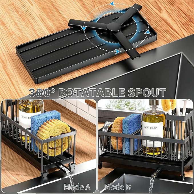 Cisily Sponge Holder for Kitchen Sink, Sink Caddy Organizer with High Brush Holder, Kitchen Countertop Organizers and Storage Essentials, Rustproof 304 Stainless Steel (Dark Grey, 9.25″) - Image 3
