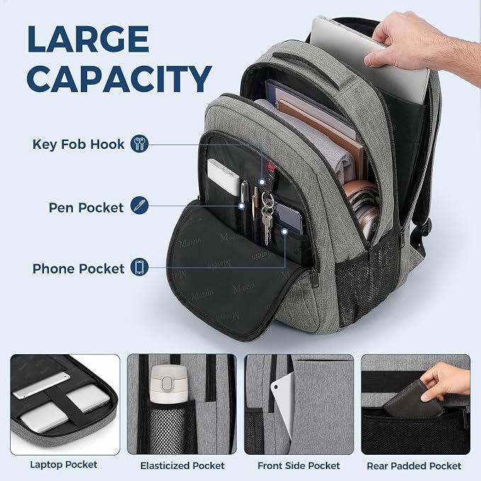 MATEIN Travel Laptop Backpack, 15.6 Inch College School Computer Bag, Grey | Slim Sturdy Business Daypack, Anti Theft Bookbag, Water Resistant, Gift for Men & Women, Personal Item Bag, Mochilas - Image 5