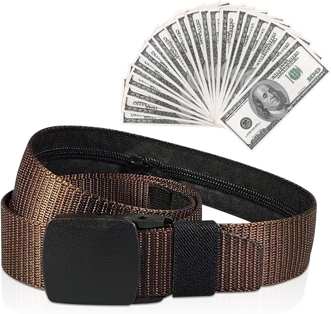 Security Money Belt with Hidden Money Pocket - Nylon Tactical Belt for Men & Women with Nonmetallic Buckle - Security Money Belt for Valuables, Cash, Passport - Cashsafe Anti-Theft Wallet by SecretStash