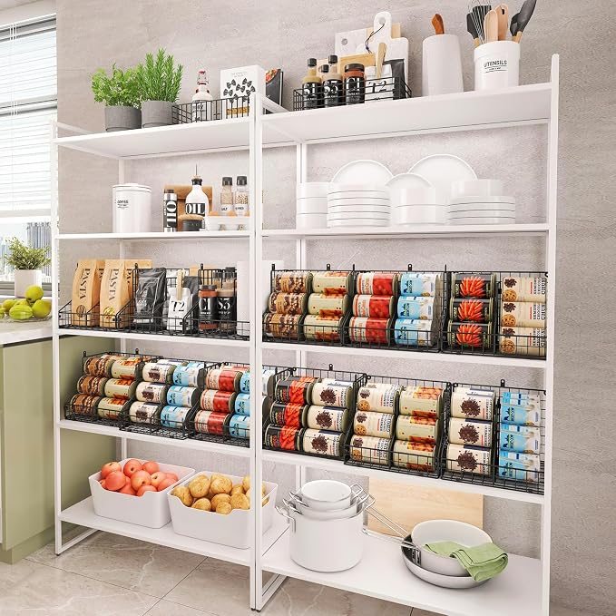 JKsmart 4 Pack Stackable Can Organizer for Pantry with Adjustable Dividers, Soda Can Organizer, Can Storage Dispenser Holds up to 56 Cans, Metal Wire Baskets Can Holder for Kitchen Cabinet Pantry - Image 7