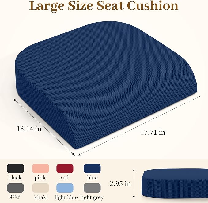 TranquilRelax Memory Foam Seat Cushion for Office Chair, 3-Inch, Blue | Medium-firm Support for Long Sitting, Washable Mesh Cover, Non-slip Base, Perfect for Car Seats & Short Drivers - Image 3
