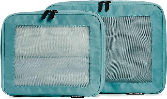 Compression Packing Cubes for Travel, 2-Pack, Teal | Solves overpacking, 2-Piece set fits most carry-ons, 50% Space savings, Compression luggage organizer bags by Aerotrunk
