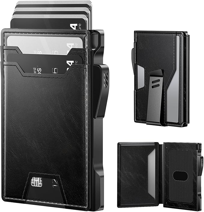 typecase Wallet for Men: Rfid Blocking Wallet 9-13 Card Capacity with Money Clip Slim Leather Front Pocket Smart Pop Up Card Case Bifold Minimalist Wallet with Gift Box - Atlanta Black by typecase