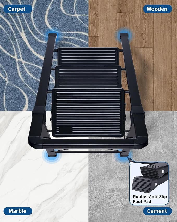 Step Ladder 4-Step Black Finish Folding Ladders | Anti-slip Sturdy Foldable Ladder Step Stool for Kitchen Home Office Libaray - Image 4