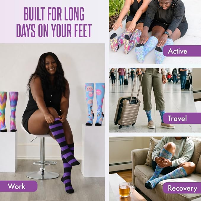 Crazy Compression Socks, Comfortable Support Socks for Recovery, Travel, Hiking, and Long-Hour Comfort w/Fun Designs - Image 4