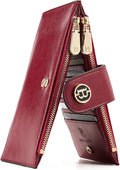 BOSTANTEN Leather Womens Wallet Large RFID Blocking Slim Card Holder | 16 Card Slots, 2 Zipper Pockets, Bifold, Long, Fits Most Purses, Organized Everyday Carry, Ladies Gifts, Wine-Red by BOSTANTEN
