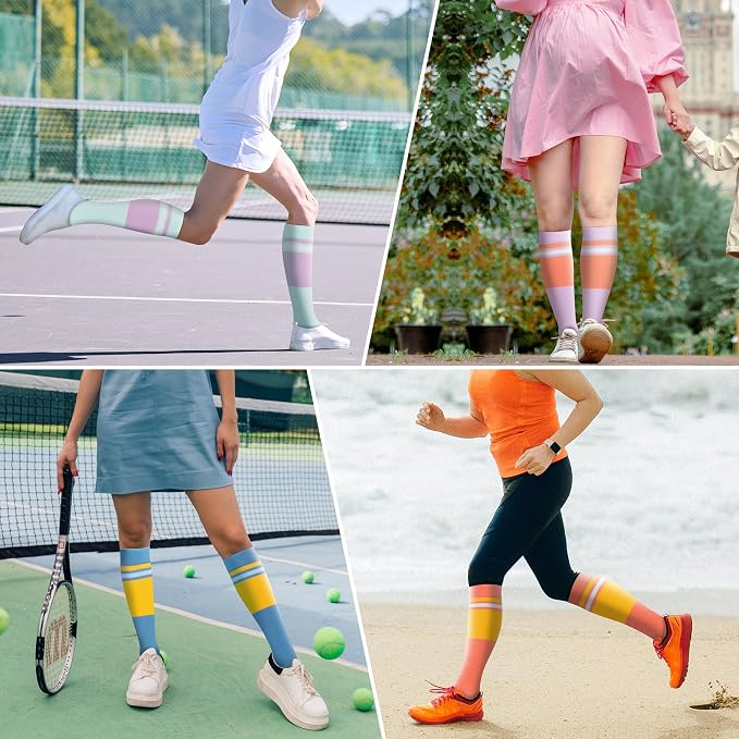 fenglaoda Compression Socks Women Men 4 Pairs, Knee High Support Socks for Running, Sports, Travel, Flight, Nurse - Image 6