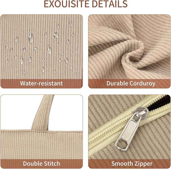 Corduroy Tote Bag for Women Crossbody Bags Lightweight Handbags Shoulder Bag with Zipper Pockets for Work Shopping - Image 5