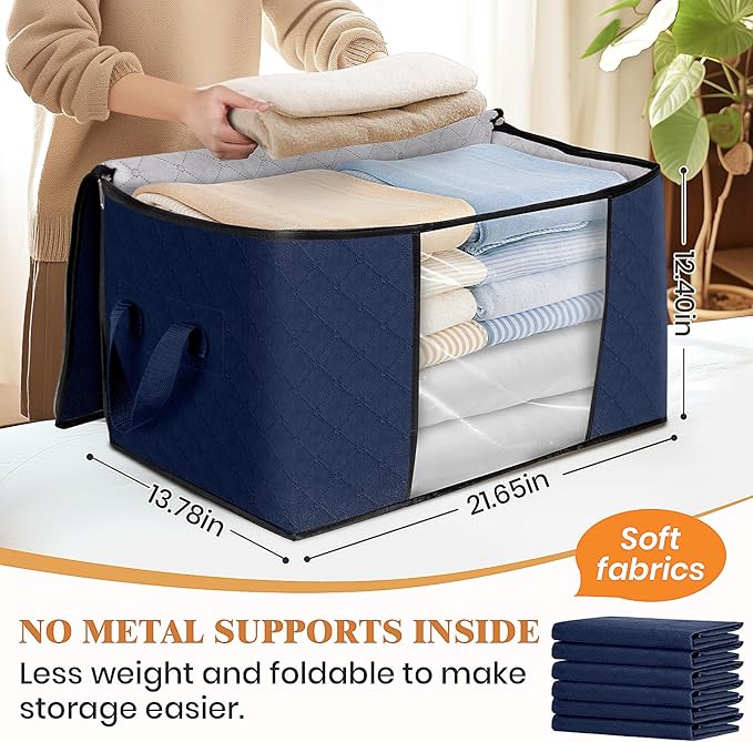 6 Pack Storage Bags for Clothes Blanket Storage Bins with Lids | Foldable Closet Organizers with Zippers,Window and Handles,Fabric Storage Bins for Sweater,Comforter,Bedding,Dorm essentials - Image 2