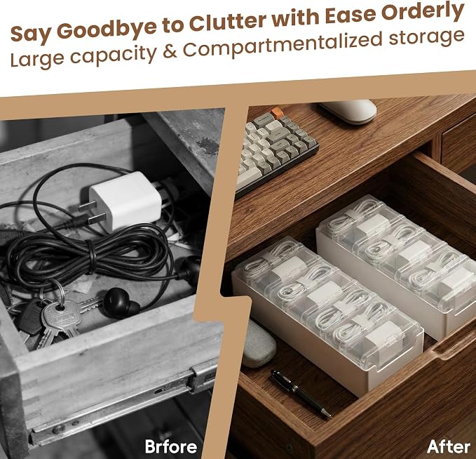 8 Individual Cable Organizer Boxes With Base, Cord Storage Organizer With Labels And Cable Straps For Charging Cables, Adapters, Earphones (8 pcs Individual Cable, 1 Pack) - Image 4