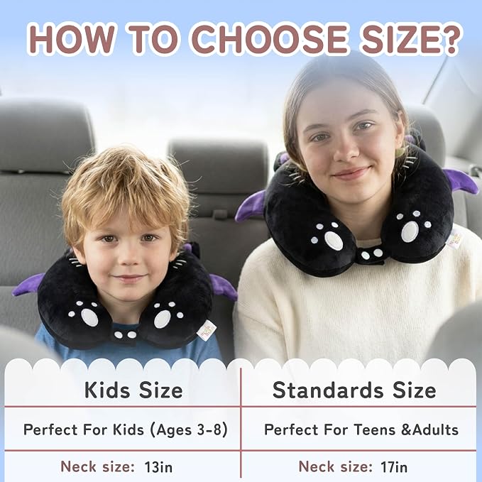 Kids Travel Neck Pillow for Ages 3-8, Memory Foam, Removable Cover, Cat | Machine washable, 13 in neck size, hidden zipper, 360-degree head and chin support, car seat and airplane use - Image 2