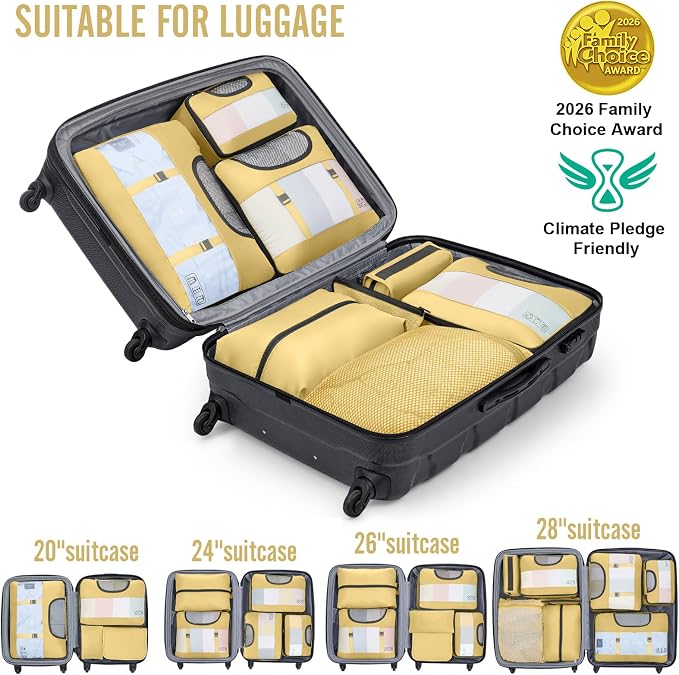 Veken 8 Set Packing Cubes for Travel Essentials,Anti-Wrinkle Buckled Suitcase Organizer for Shoe & Toiletry Bag,Carry On Luggage Bag with 99+ Count Mesh Holes for Airplane & College Dorm Accessories - Image 5