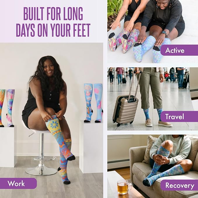 Crazy Compression Socks, Comfortable Support Socks for Recovery, Travel, Hiking, and Long-Hour Comfort w/Fun Designs - Image 4