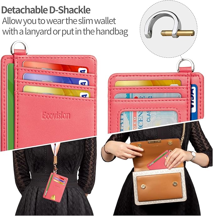 Slim Minimalist Front Pocket Wallet, RFID Blocking Credit Card Holder Wallet with Detachable D-Shackle for Men Women - Image 3