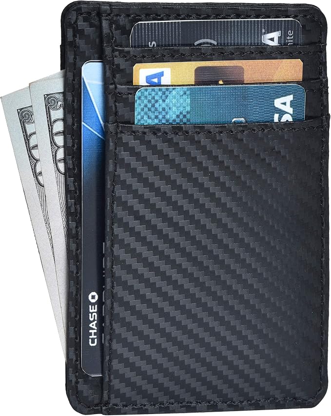 Slim Minimalist RFID Leather Wallet, Front Pocket Card Holder, Ebony by OakLeathers