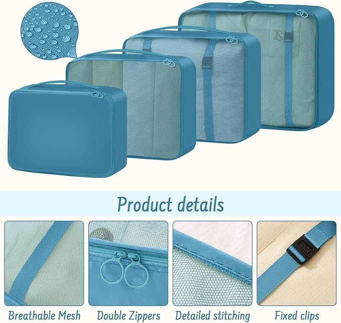 9 Set Packing Cubes for Travel Essentials - Lightweight Carry-On Luggage Organizer Bags with Shoe, Clothes & Laundry Bags for Airplane, Family & Business Travel, Lake blue - Image 6