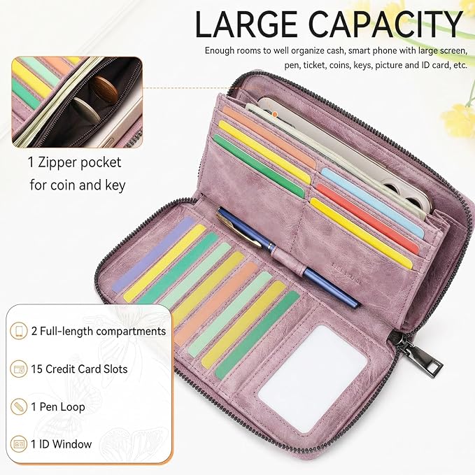 BELTANA Womens Wallet RFID Wallet Women with Passport Holder Butterfly Vegan Leather Multi Card Slots Wallets Large Capacity Wristlet Travel Purse for Women (Purple) - Image 4