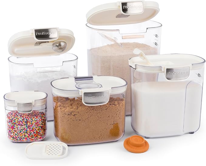 ProKeeper+ Airtight Food Storage Container Set – Clear Plastic Flour and Sugar Canister Set with Magnetic Accessories for Kitchen Organization (White, 9-Piece) - Image 2