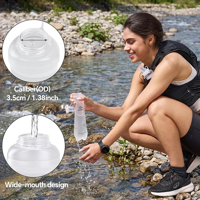 500ml Soft Flask, 2 Pack TPU Collapsible Water Bottle for Running | 17oz Compressible Soft Flask for Hydration Pack & Running Vest, Foldable Water Bottle for Running Hiking Cycling - Image 3