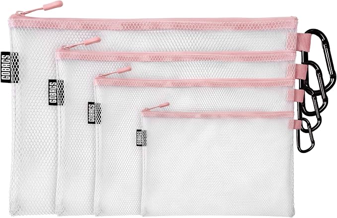 Air Production Multi‑Size Clear Zipper Pouch (4‑Pack) – Cable Organizer & Travel Gear Bag for Electronics, Camera Accessories, Tool Pouch & Small Tech Storage (Pink) by Unknown