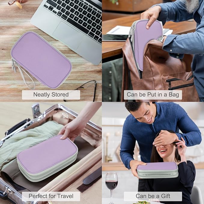 FYY Electronic Organizer, Travel Tech Pouch Bag, Medium, Light Purple | Wrist Strap, Waterproof, Double Layers Portable Electronics Travel Carrying Case for Cord, Charger, Daily Business Trips Use - Image 7