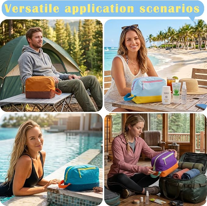 Waterproof Makeup Bag For Women Girls Men,Two-Tone Colorblock Travel Toiletry Bag With Wet Pocket & Removable Transparent Bag, 8L Large Capacity Lightweight Vacation Essentials (Sky Blue+Yellow) - Image 7