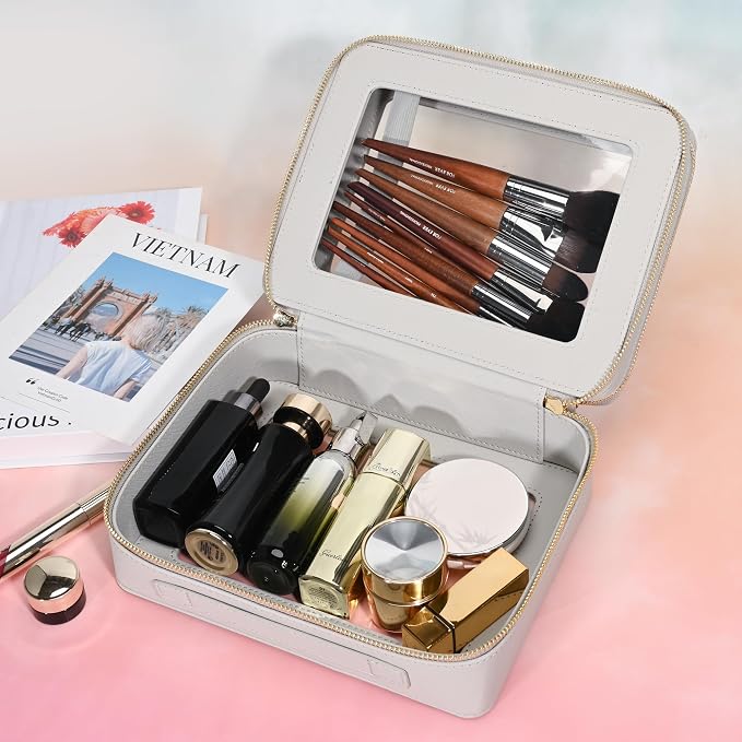 Aveniee Clear Makeup Bags, Double Layer Cosmetic Bags with a Separate Brush Compartment, Large Travel Toiletry Bag Train Case for Women, Travel Accessories Organizer,2 Layers Large, Grey - Image 2