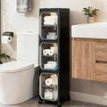 3-Tier Narrow Slim Bathroom Storage Cabinet with Wheels, Black | Tool Free Assembly, Adjustable Shelves, Fits for Narrow Spaces, Reinforced Stability, Magnetic Clear Door by Lifelongpal