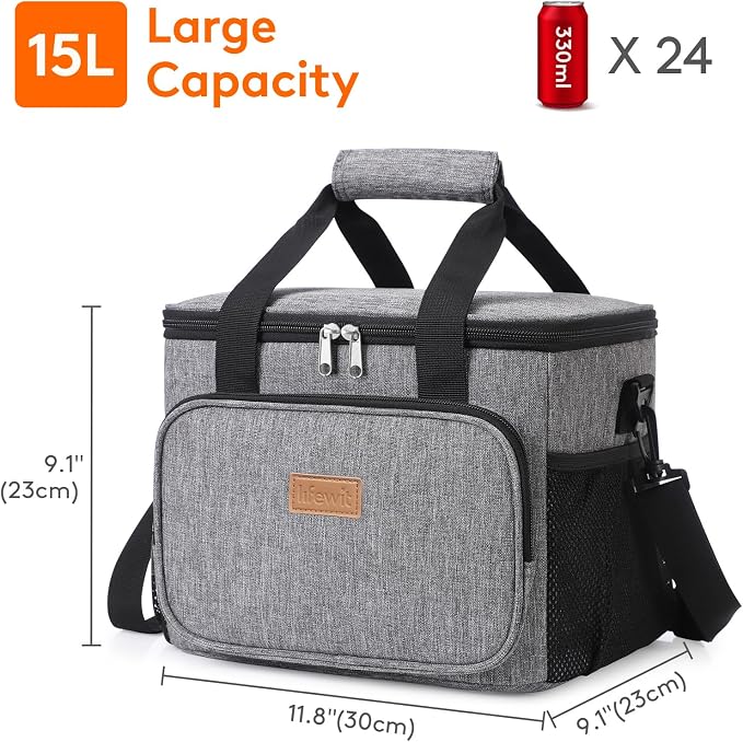 Lifewit Large Lunch Bag, Insulated Lunch Box, Soft Cooler Cooling Tote for Adult Men Women, Gray 24-Can (15L) - Image 4