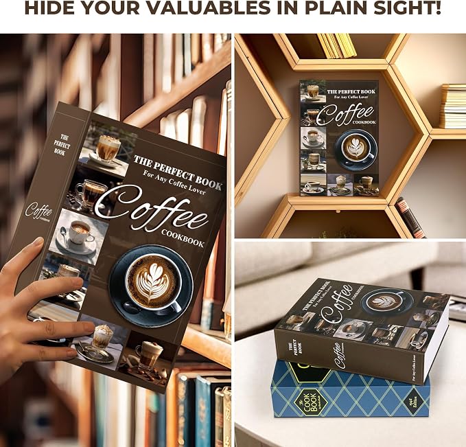 Book Safe with Combination Lock, Hidden Safe (9.5 x 6.2 x 2.2 Inch) with Fireproof Bag, Secret Diversion Safe, Hollow Book Box Hidden Storage, Money Safe Box for Cash (COFFEE) - Image 6