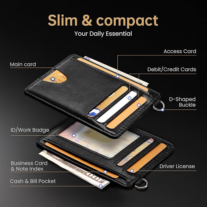 Mayski Slim Wallet, Credit Card Holder for Women, Minimalist Front Pocket RFID Blocking Card Cases, Small Wallet Women Men(Oiled Wax Black) - Image 5