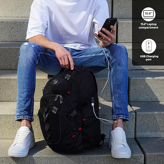 Swissdigital Design Travel Backpack for Men with Apple Find My, Laptop Backpack with USB Charging Port, RFID Protection, Add-A-Bag System - Travel Backpack for Men-Finder Color Random | SD803BT013-01 - Image 4