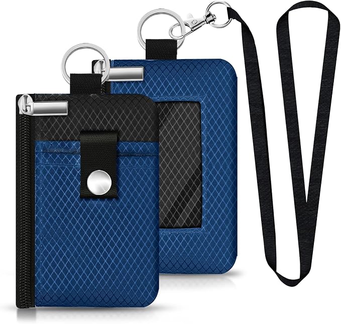 Minimalist RFID Blocking Small Wallet with ID Window,WaterResistant Zip Id Case Wallet with Lanyard Keychain for Cards,Cash,Travel,Women,Men (Electric Blue/Black) - Image 3