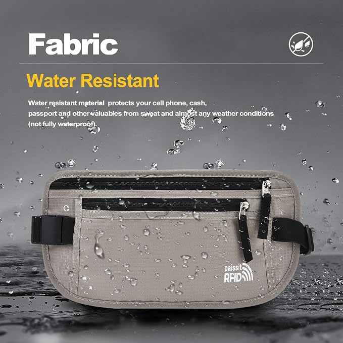 Unisex Money Belt with RFID Blocking Sleeves, Slim Passport Holder RFID Blocking Travel Essentials, Waist Pouch to Protect Cash, Light Grey & 6 Sleeves - Image 4