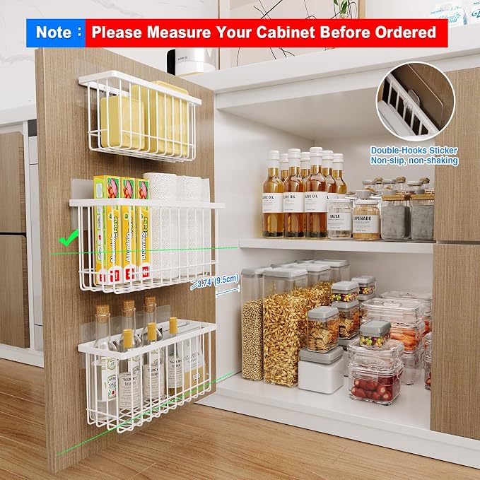 MUSTORN 3 Pack Adhesive Cabinet Door Organizer, Lid Organizers Inside Cabinet Food Container/Tumbler Lid Organizer and Storage Cup Lids Holder for Kitchen & Bathroom Wall Mounted(White) - Image 2