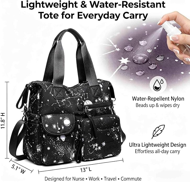 Tote Bag for Women,Multi Pockets Shoulder Handbag,Nurse Bag for Work,Large Cross body Purse,Fashion Nylon Top Handle Satchel - Image 7