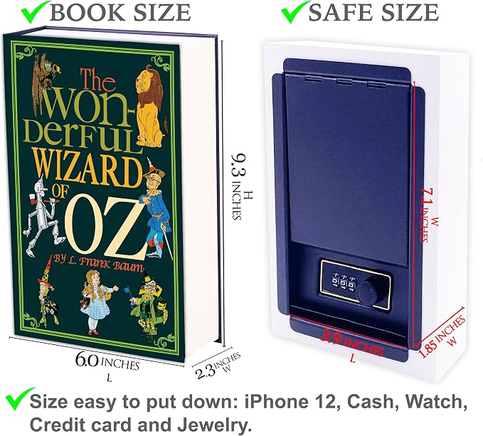 Diversion Book Safe with Combination Lock, Secret Hidden Storage Box, Wizard of Oz Design with Real Paper Pages, 9.3''x6.0''x2.3'', Sturdy Metal Interior, Metal Lock box,Secret Lock Box - Image 8