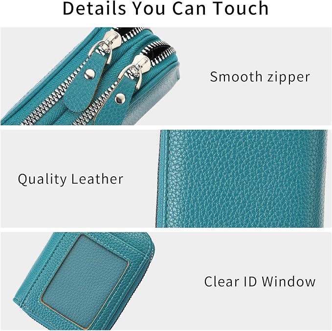 RNIEGA Credit Card Holder Wallet RFID Blocking Leather Small Wallet for Women Double Zipper Wallet with ID Window - Image 4