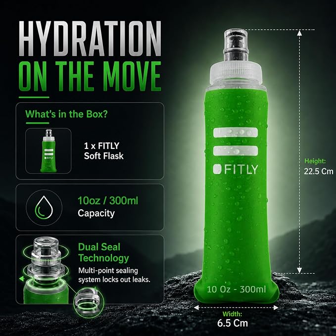 FITLY Soft Flask - Shrink As You Drink Soft Water Bottle for Hydration Pack - Folding Water Bottle Ideal for Running, Hiking, Cycling, Climbing & Rigorous Activity - Image 2