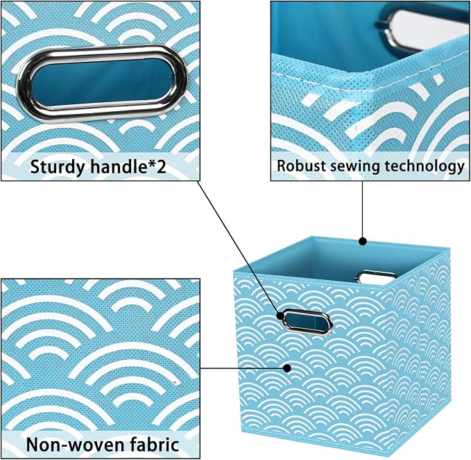 Fabric storage bins Cubes, Fabric Cube Organizer with Handle, Foldable Cube Bins for Cloth or Accessary Storage, 11x11x11, Set of 3, (Blue clouds) - Image 7