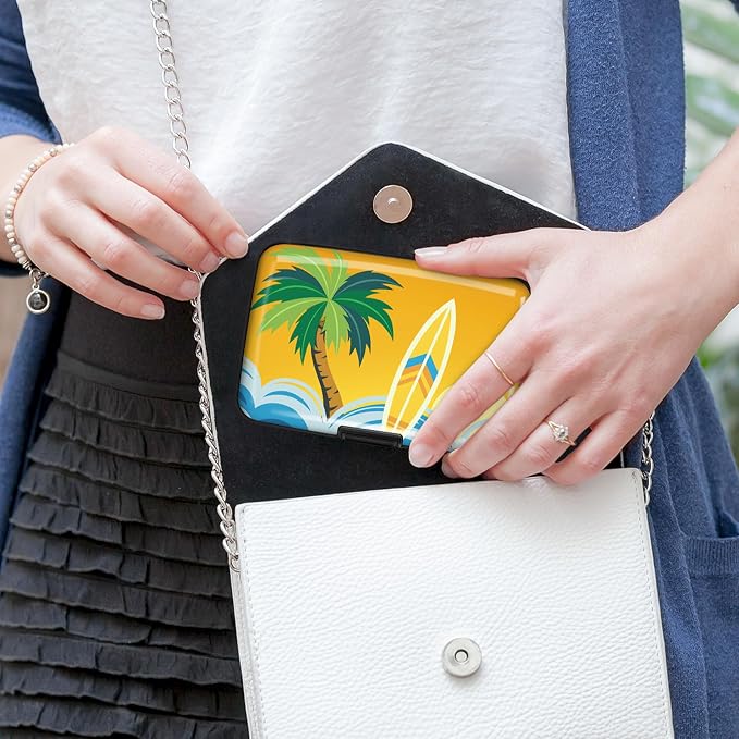 2 Pack Credit Card Holder for Women RFID Blocking Wallet, Tropical Surfing | Card Wallets for Women Small Mini Business Metal Accordion Aluminum Alloy Hard Case for Men - Image 7