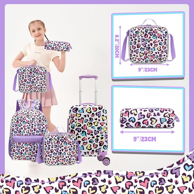 Kids Luggage Sets 5 Piece Rolling Suitcases with Wheels for Girls Hardshell Travel Suitcase Set 16'' Purple Luggage for Kids - Image 4