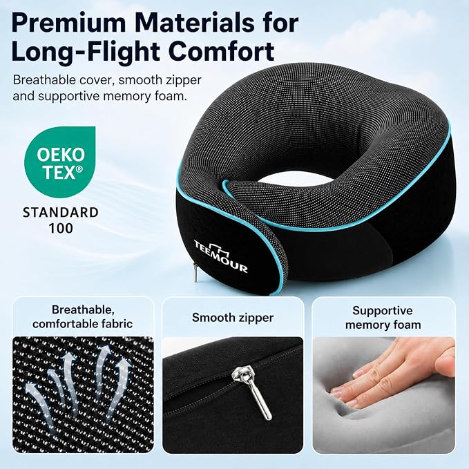 Travel Pillow Neck Pillow for Airplane Travel Essentials - Memory Foam Travel Neck Pillow, Stops Head Bobbing With Eye Mask & Earplugs, Portable Carry Bag for Long Flights| Airplane Accessories Black - Image 4