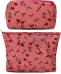 SOIDRAM 2 Pieces Rose Makeup Bag Large Cosmetic Bag Capacity Canvas Mix Travel Toiletry Bag Organizer Cute Makeup Brushes Aesthetic Accessories Storage Bag for Women, Rose Mix Green Red by SOIDRAM