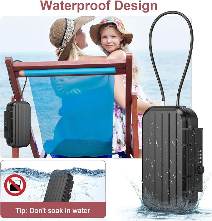 LOFICOPER Portable Lock Box, Beach Security Box for Travel, Anti-Theft 4-Digit Combination Lock Box, Cash Box with Removable Wire Rope for Dorm, Gym, Travel, Hotel, Office - Image 3