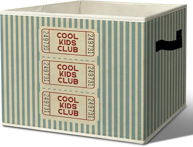 Rustic Cool Club Ticket Storage Bins Boxes with Handles | toys books clothes, blue striped nursery foldable basket for organizing bedroom toddler room playroom by Unknown