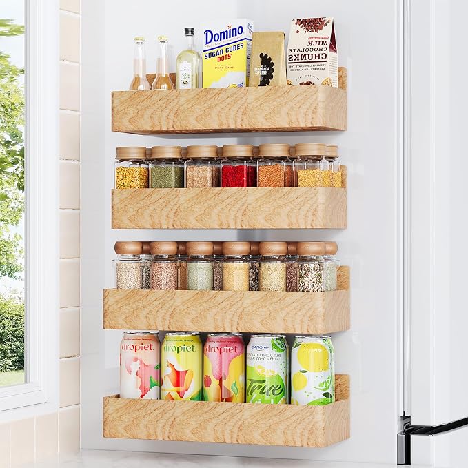 Mystozer Magnetic Spice Rack for Refrigerator, Kitchen Organizer and Storage Shelf, Woodgrain (4 Pack)… by Mystozer