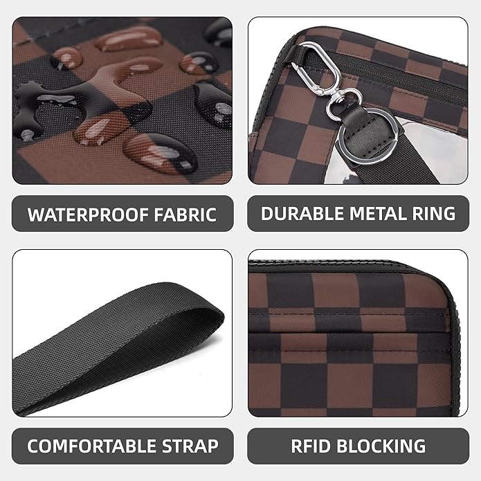 FODOKO Wristlet wallets for Women RFID crossbody bags with 4 Zippers | Checkered quilted nylon with credit card slots, cell phone organizer, and coin purse for travel and everyday carry - Image 5