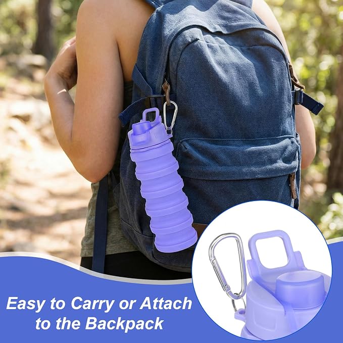 5 Pack Foldable Water Bottles, 16 oz Silicone Reusable Foldable Water Bottle, Portable Leak Proof Travel Sports Bottle with Metal Clip for Camping Hiking Gym, Colorful - Image 5